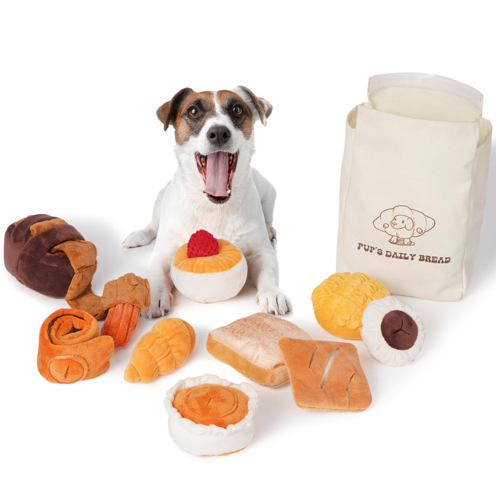 Nocciola 10 Stück Brot-Hundespielzeug mit Tragetasche, quietschendes, langlebiges Hundespielzeug geg