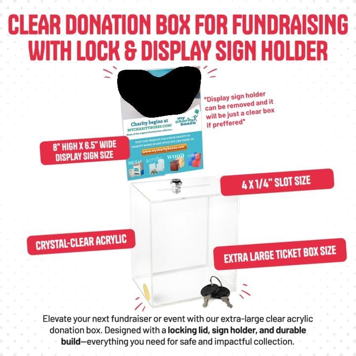 My Charity Boxes - Grosse Spendenbox - Wahlurne - Vorschlagsbox - Acrylbox - Tipbox - mit grosser Au