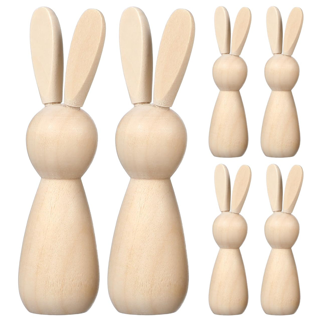 Veemoon 10 Unbemalte Holzhasen-figuren zum Selbermachen, Unbemalte Hasenfiguren aus Naturholz, Oster