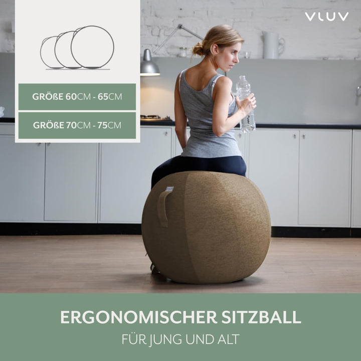 VLUV® BOL STOV Sitzball Büro Ergonomisch [Atmungsaktiv mit Tragegriff und Wegrollschutz] Waschbarer