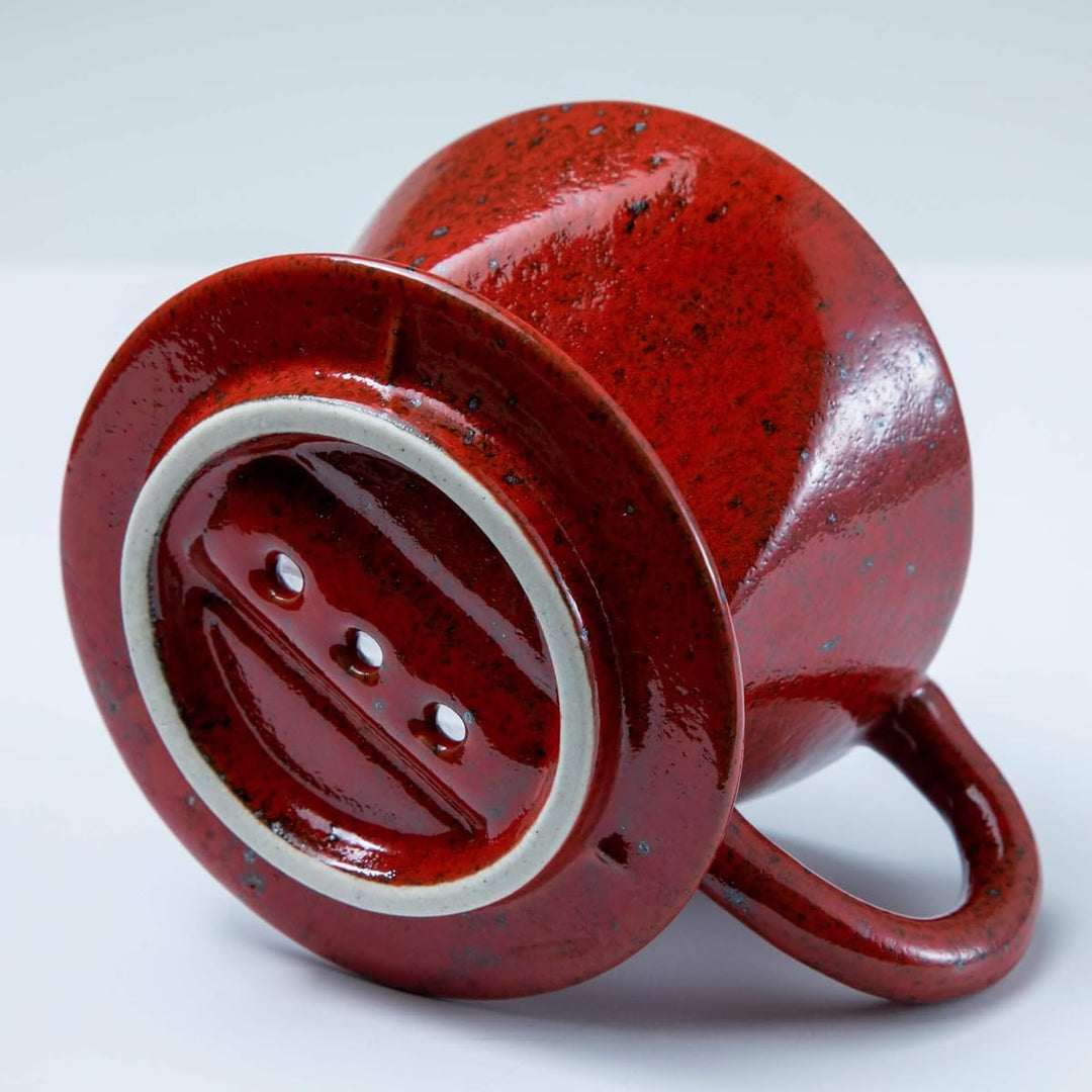 Asayu Japan Keramik Kaffeeaufguss-Set in Chrom Rot mit Papierfilterhalterung und Dripper mit 3 Löche
