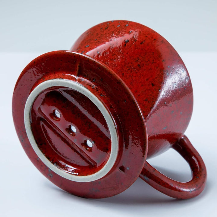 Asayu Japan Keramik Kaffeeaufguss-Set in Chrom Rot mit Papierfilterhalterung und Dripper mit 3 Löche