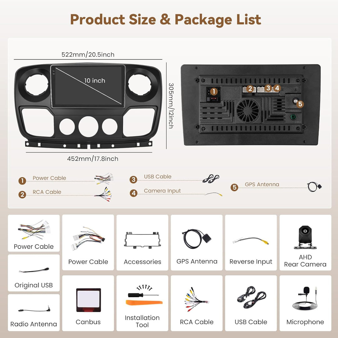 Hikity Android 15 4+64G Autoradio für Renault Master/Opel Movano/Nissan Interstar 2010 mit 10'' Ince