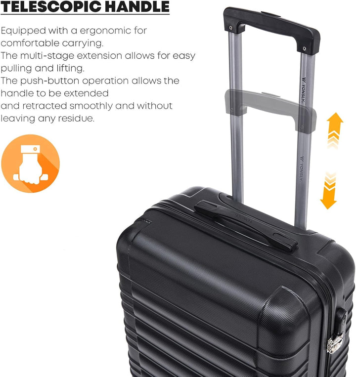 Koffer Suitcase S Schwarz, Trolley Reisekoffer, Kabinenkoffer Rollkoffer Handgepäck mit 4 Rollen 360