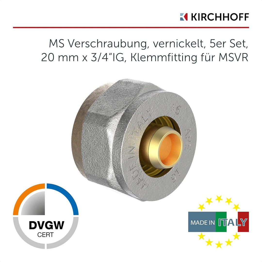 KIRCHHOFF | MSVR Rohr | 5er Set | Klemmringverschraubung 20 mm x 3/4" | Aluverbundrohr | für Heizung