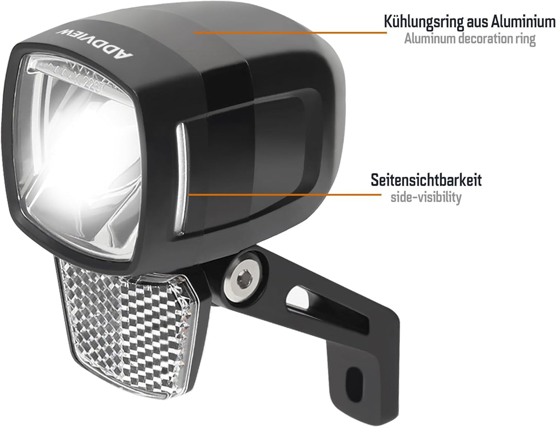 Dynamo Frontlicht 80 Lux Hammer M80 – Fahrradlampe mit Helligkeitssensor, Standlicht, StVZO & ECE zu