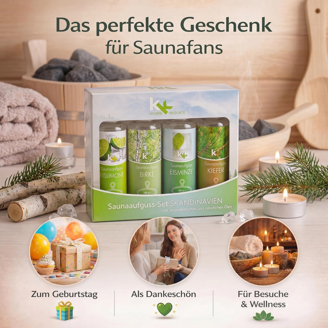 KK Saunaaufguss-Set Skandinavien - Made in Germany - 4 verschiedene Duftsorten in einem Set - Eislim
