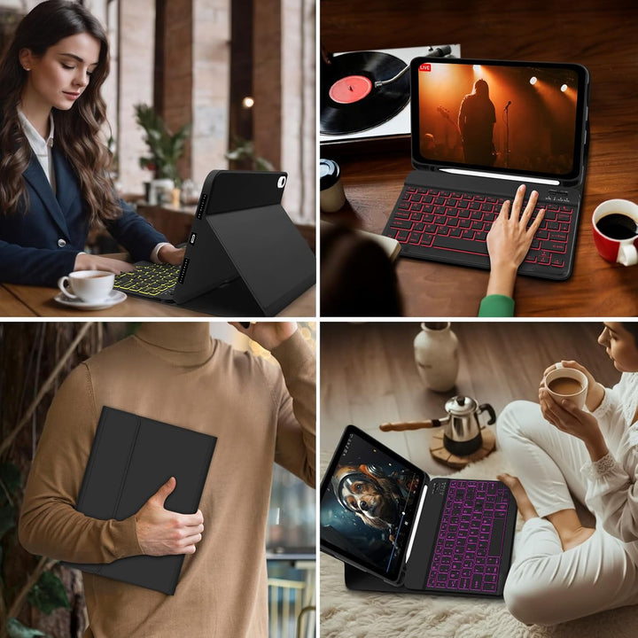 Tastatur Hülle für iPad A16 11/10 Generation (2025/2022, 11/10.9 Zoll)- 7 Farben Beleuchtete Magneti