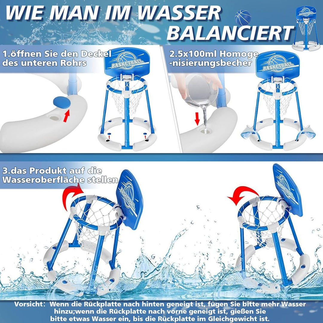 Pool Basketballkorb, Pool Basketball Hoop Set, Basketballkorb für Wasser mit 2 Basketbälle und Luftp