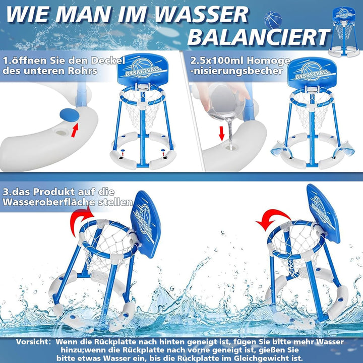 Pool Basketballkorb, Pool Basketball Hoop Set, Basketballkorb für Wasser mit 2 Basketbälle und Luftp
