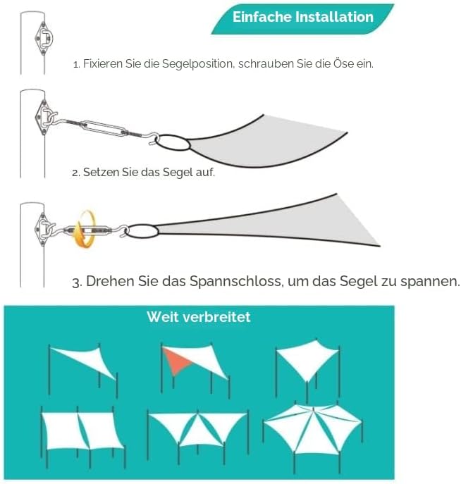 Morzejar Sonnensegel-Befestigungsset, 304 Edelstahl, strapazierfähig, dreieckig, rechteckig und quad