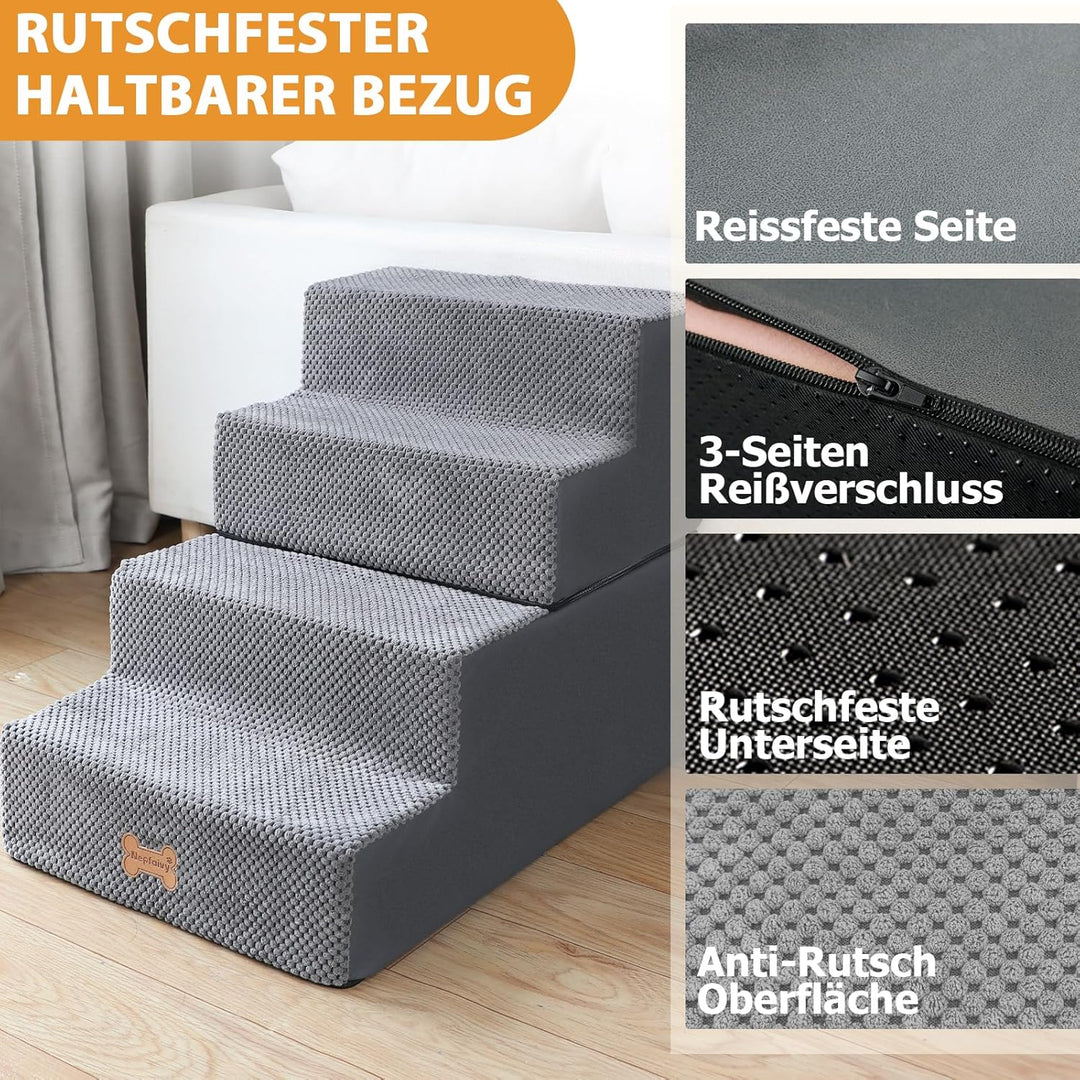 Nepfaivy Hundetreppe für Kleine Hunde 4-Stufig, Hundetreppe Hunderampe für Bett und Sofa aus Hochdic