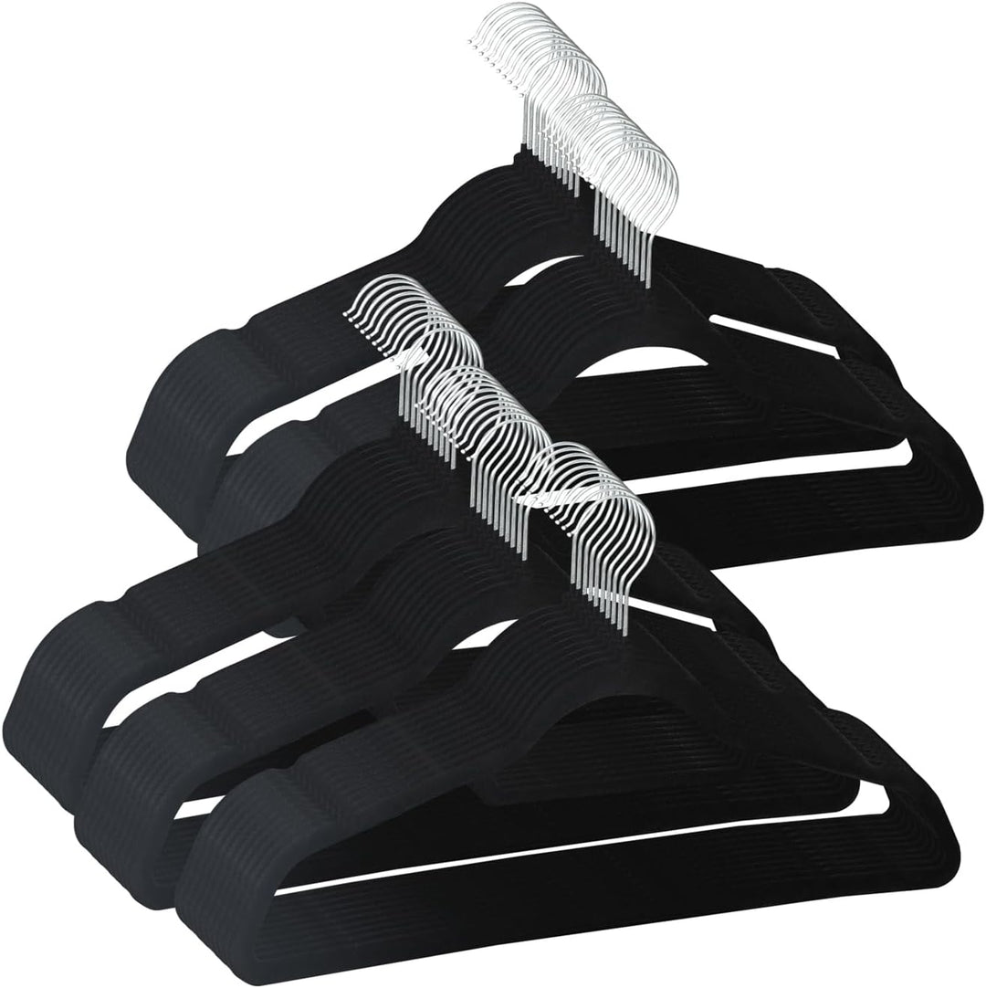 SVITA Kleiderbügel 50er Set Anzugbügel Platzsparend rutschfest Samt Schwarz 50er Set Schwarz, 50er S
