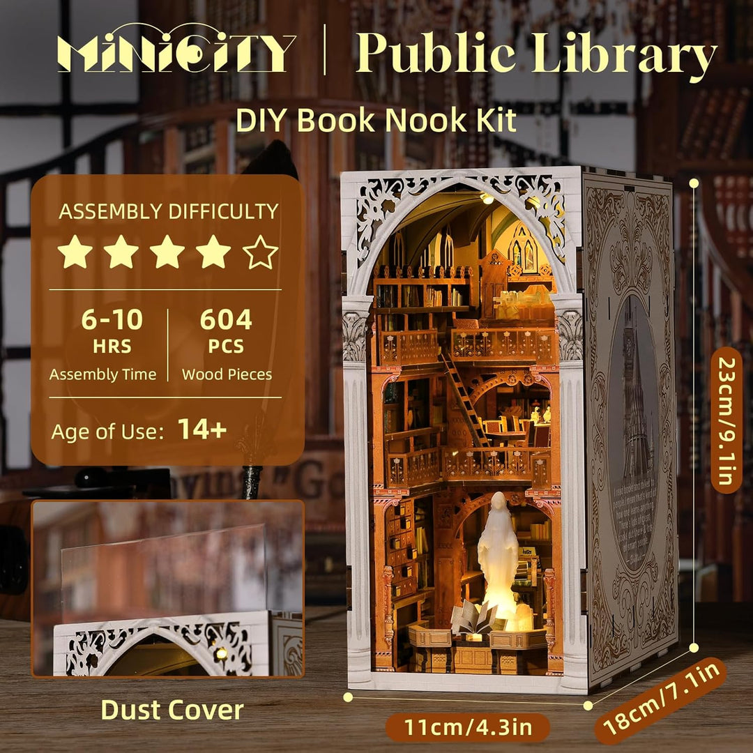 MiniCity Book Nook Kit, DIY Miniatur Puppenhaus Booknook Kit, 3D Holz Puzzle Buchstütze Bücherregal