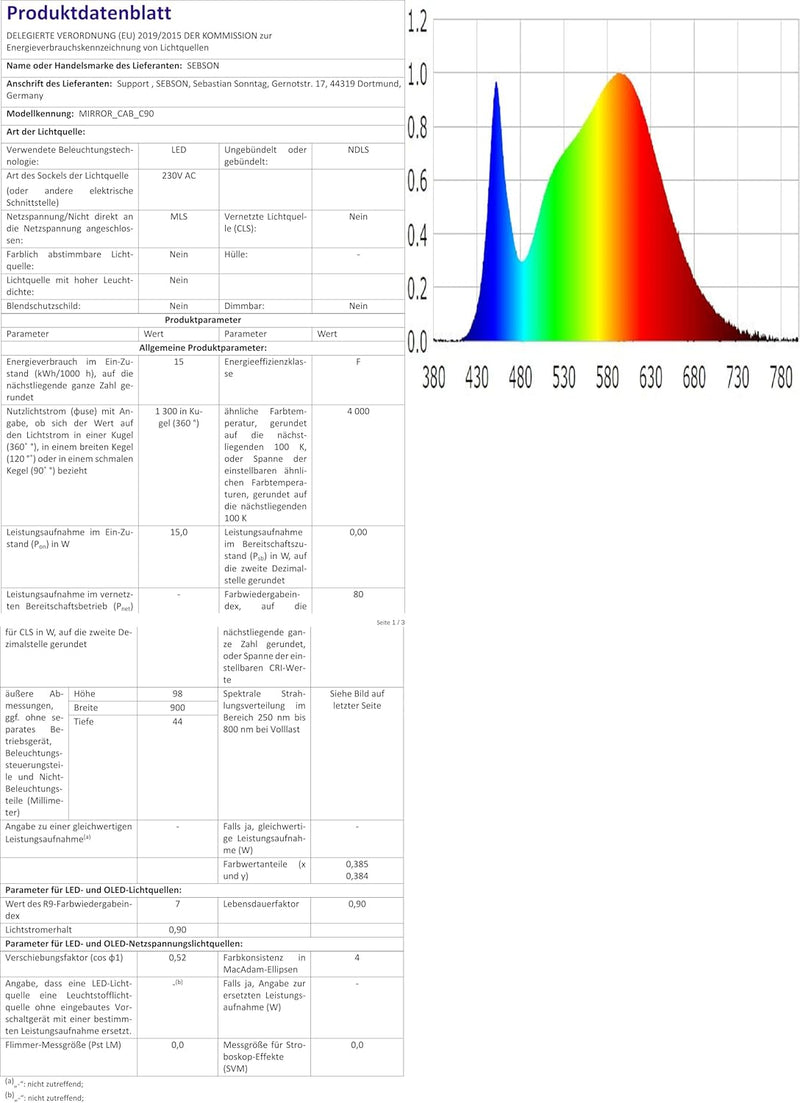 SEBSON® LED Spiegelleuchte 90cm, Bad IP44, Aufbauleuchte + Klemmleuchte, neutralweiss 4000K, 900x98x