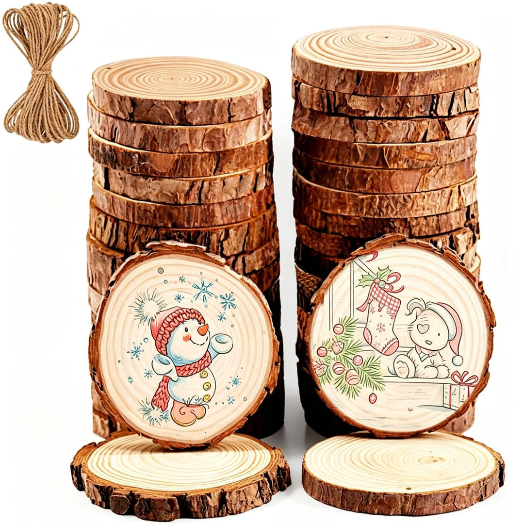 30 Stück Holzscheiben, BetterJonny Rund 7-8cm Holz Log Scheiben Kit mit Loch Unvollendete Holzkreise
