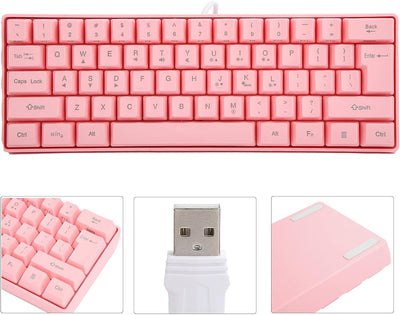 ASHATA Rosa Gaming Mechanische Tastatur, 61 Tasten RGB Hintergrundbeleuchtung Computer USB Gaming Ta