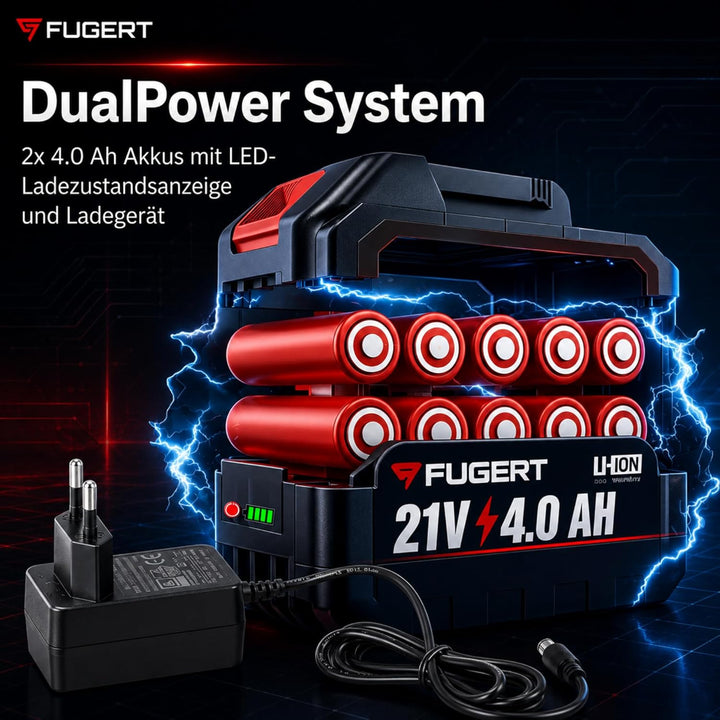 Akku Schlagbohrschrauber 21V Bürstenlos 80Nm 2x 4000 mAh Akkus | 35 Drehmomentstufen & 3 Modi (Schra