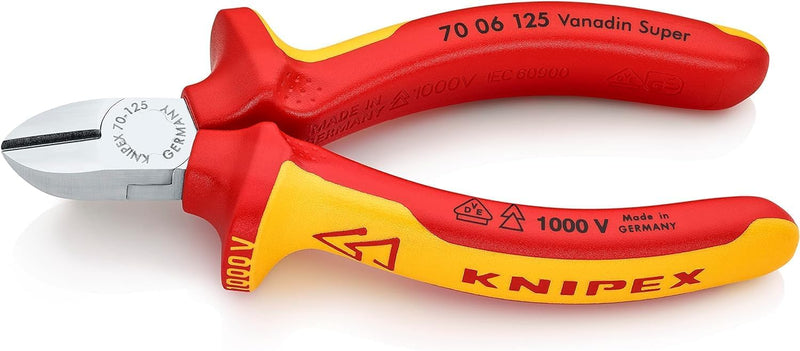 Knipex Seitenschneider verchromt, isoliert mit Mehrkomponenten-Hüllen, VDE-geprüft 125 mm 70 06 125