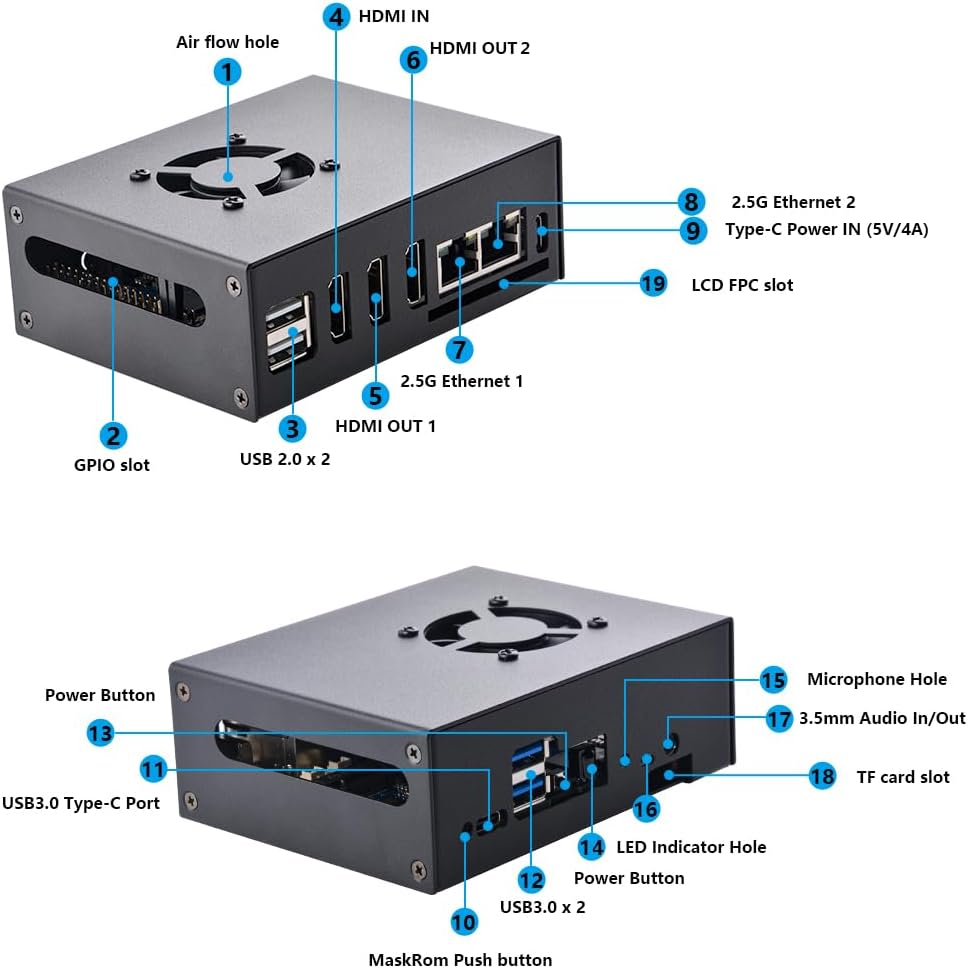 GeeekPi Metallgehäuse mit 40mm Lüfter & 4pcs Kühlkörpern für Orange Pi 5 Plus 4GB/8GB/16GB
