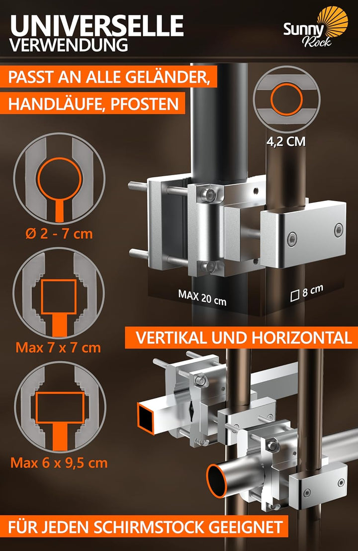 4smile Sonnenschirmhalter Balkongeländer SunnyRock - Extra-Starke Aluminium Sonnenschirm Halterung B