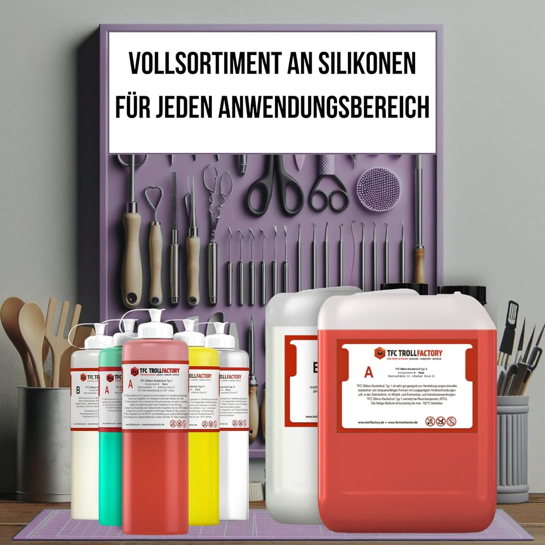 TFC Silikon Kautschuk Typ 3 I Dubliersilikon mittelhart I Zinnguss Bleiguss, hitzebeständig I 1 kg (