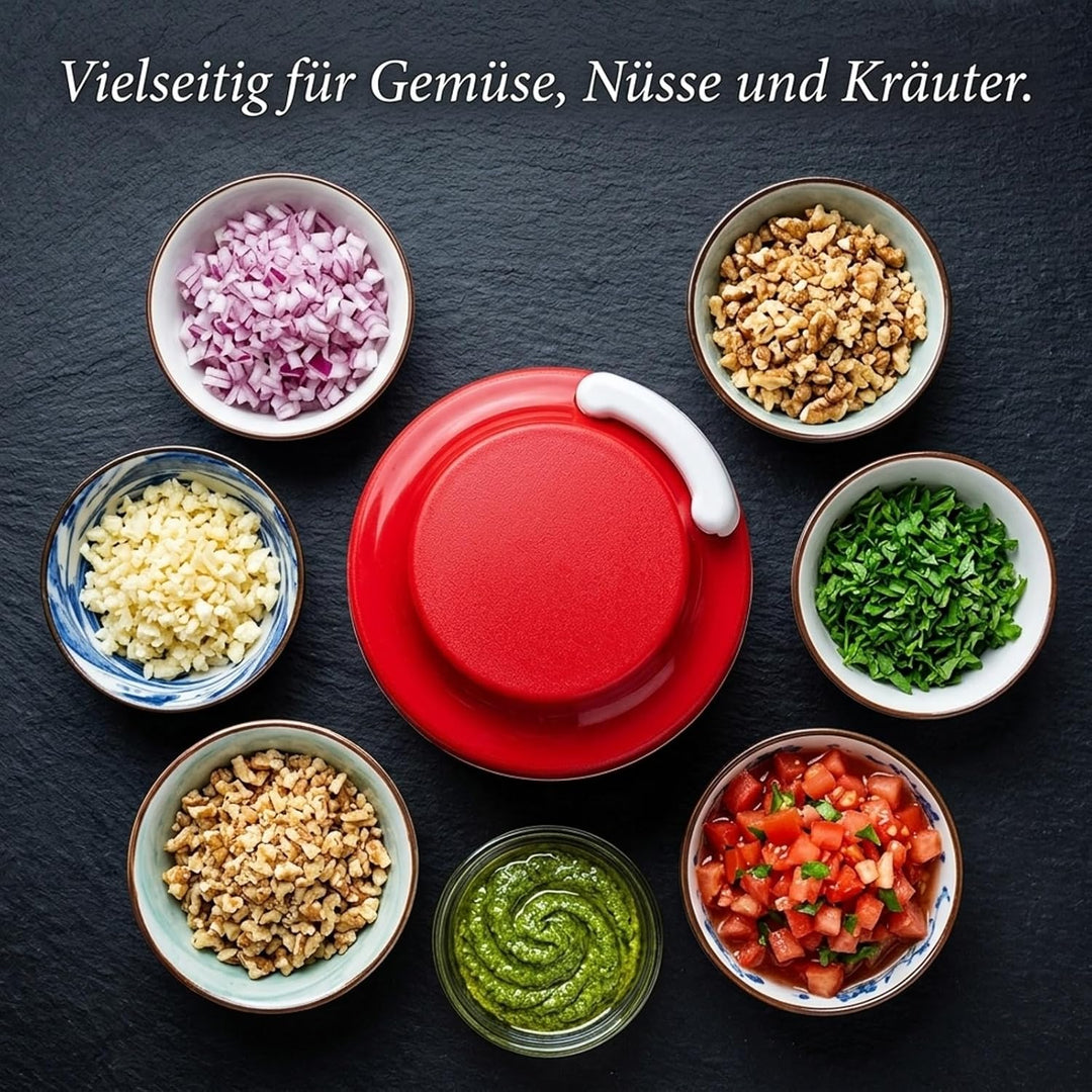 Zwiebelschneider Manuell，Zwiebel Zerkleinerer für Gemüse, Obst, Zwiebeln, Nüsse, Knoblauch (Rot)