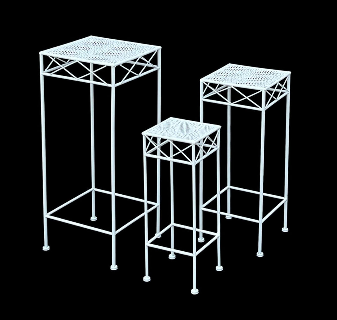 DanDiBo Blumenhocker Weiss Metall Eckig Blumenständer 96314 3er Set Beistelltisch Blumensäule Modern