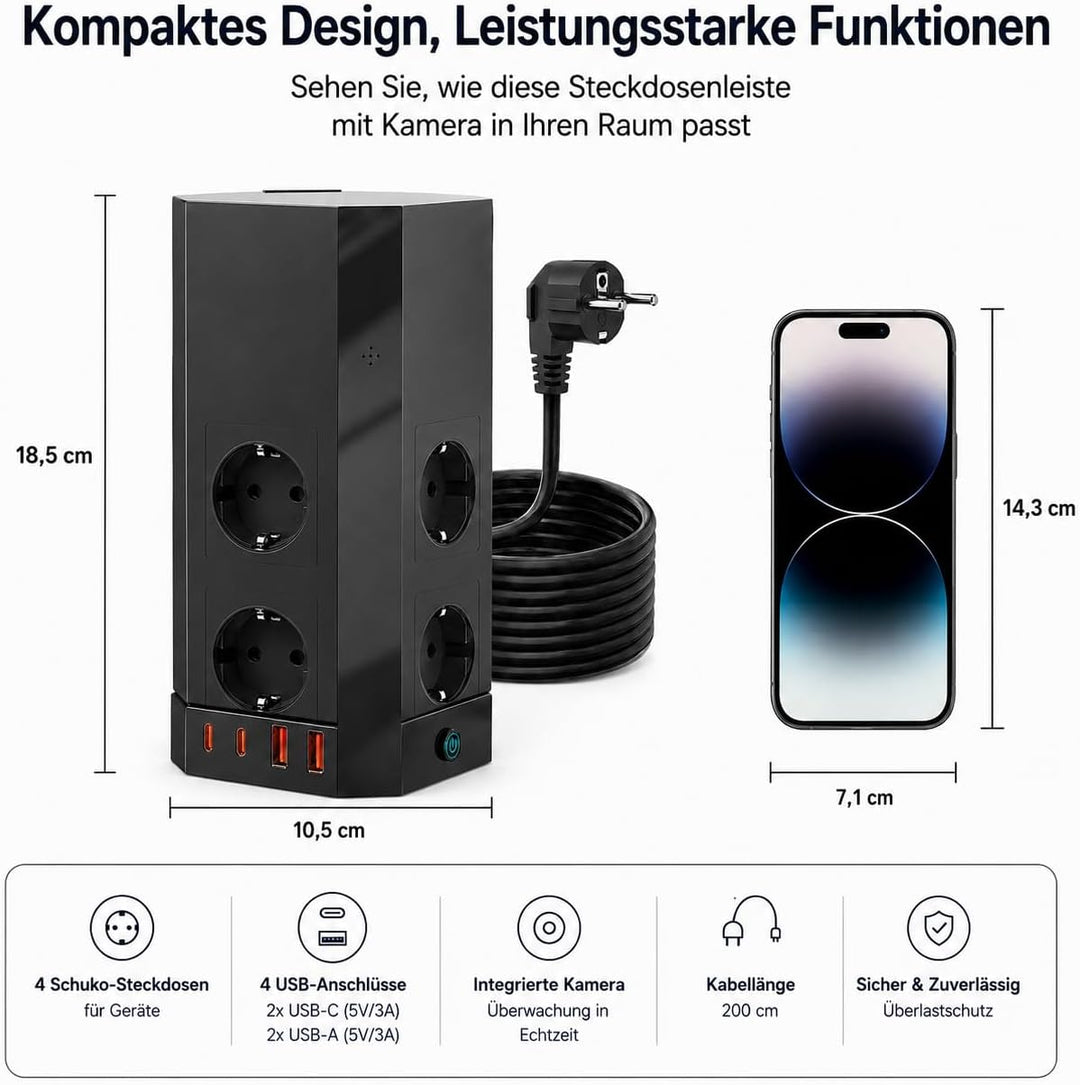 WiFi Steckdosenkamera, 2.4/5 GHz Überwachungskamera Innen mit Bewegungserkennung und Überspannungssc