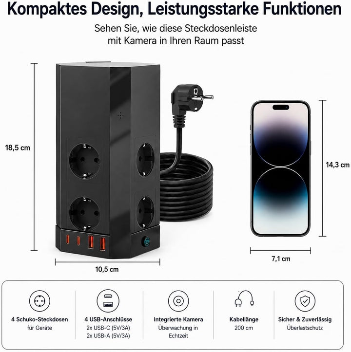 WiFi Steckdosenkamera, 2.4/5 GHz Überwachungskamera Innen mit Bewegungserkennung und Überspannungssc