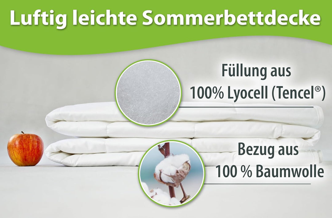 franknatur Sommerdecke Lyocell Tencel Baumwolle Bettdecke 200x220 Weiss 200 x 220 cm, 200 x 220 cm