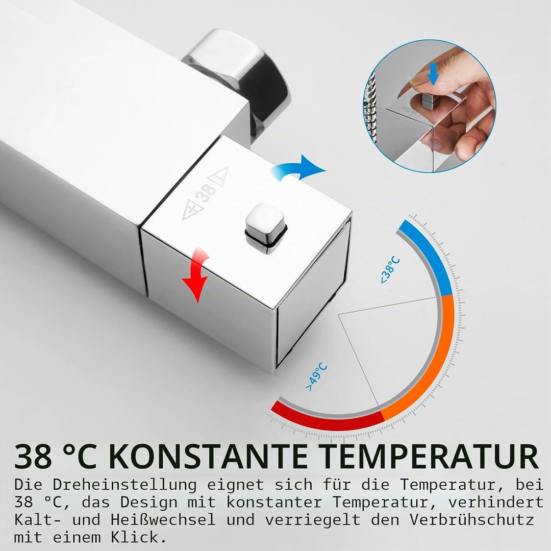 KOMIRO Duschsystem mit Thermostat, Duscharmatur mit thermostat, Regendusche mit Armatur, Duschkopf m