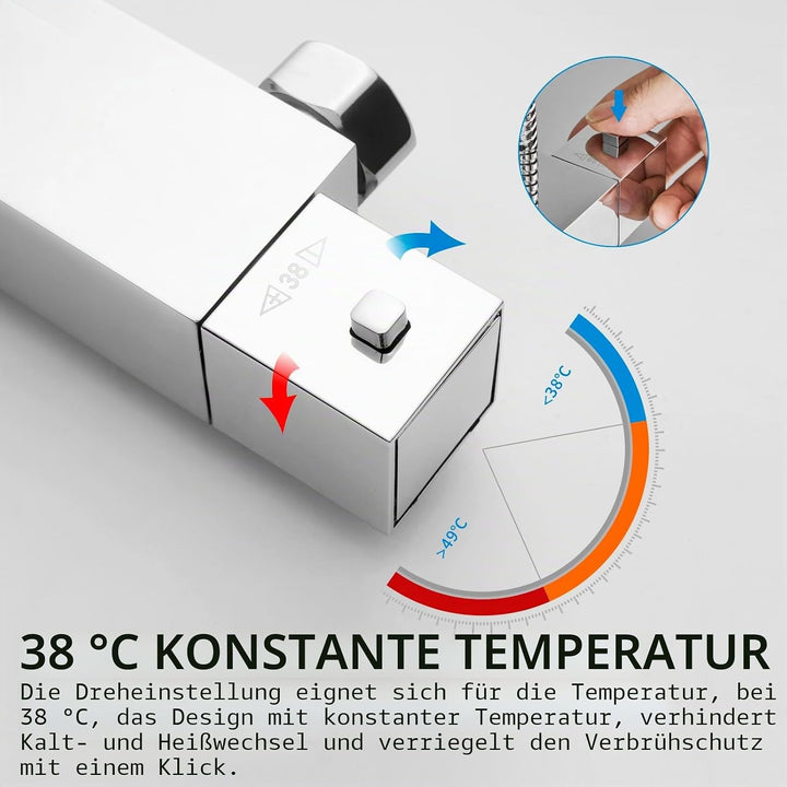 KOMIRO Duschsystem mit Thermostat, Duscharmatur mit thermostat, Regendusche mit Armatur, Duschkopf m