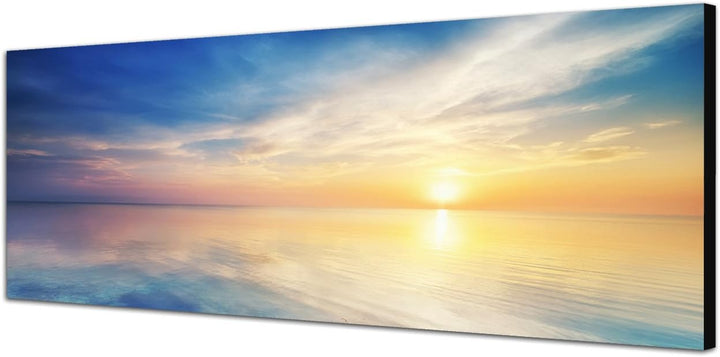 Paul Sinus Art Panoramabild auf Leinwand und Keilrahmen 120x40cm Meer Horizont Himmel Wolken Sonne