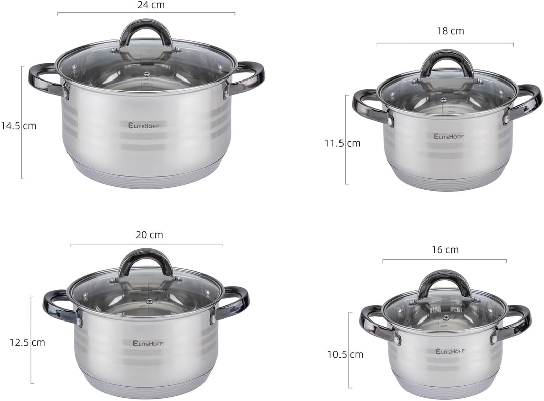 EliteHoff Topfset Induktion, Kochtopf Set mit Glasdeckel, 7-lagiger Edelstahl Topf und Pfannenset mi