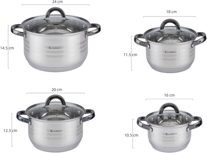 EliteHoff Topfset Induktion, Kochtopf Set mit Glasdeckel, 7-lagiger Edelstahl Topf und Pfannenset mi