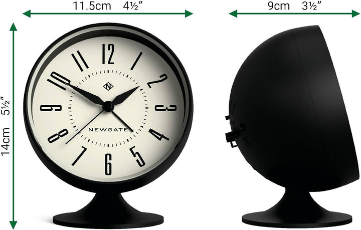 NEWGATE® Spheric Wecker | Ikonisches Kuppel-Retrodesign | Schwarze, weiche, gummierte Oberfläche | I