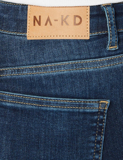 NA-KD Damen Skinny High Waist Open Hem Jeans, dunkelblau, 32 EU