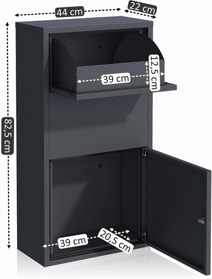 Zelsius Briefkasten mit Paketfach | Buche, Anthrazit RAL 7016 | pulverbeschichteter Stahl | integrie
