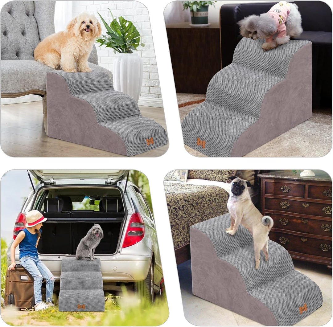 Hundetreppe für Kleine Hunde, 3 Stufen Haustiertreppe für Bett und Sofa aus Hochdichtem Schwamm, Kat