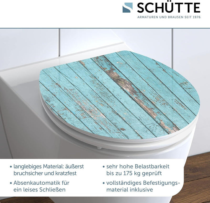 SCHÜTTE 80536 HG MDF-Holzkern High Gloss WC-Sitz BLUE WOOD mit Absenkautomatik, Motiv, Blue Wood