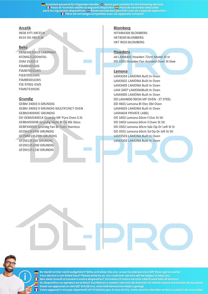 DL-pro Heissluftventilator 22W 220-240V für Beko Blomberg Arcelik 264440102 für Backofen Herd