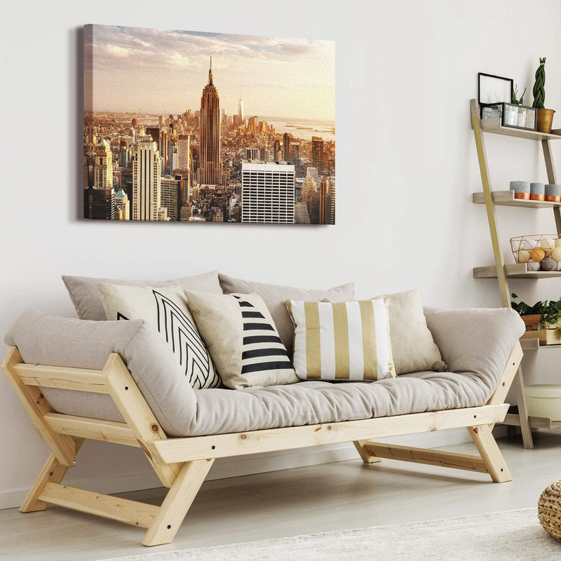 PICANOVA – Bild auf Leinwand Manhattan Empire State Building 100x75cm – Leinwandbild – Premium Leinw