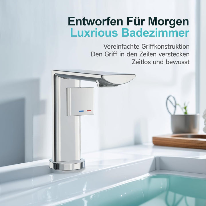 Wasserhahn Bad Messinggehäuse Waschtischarmatur mit Keramikkartusche Einhebelmischer für Badezimmer