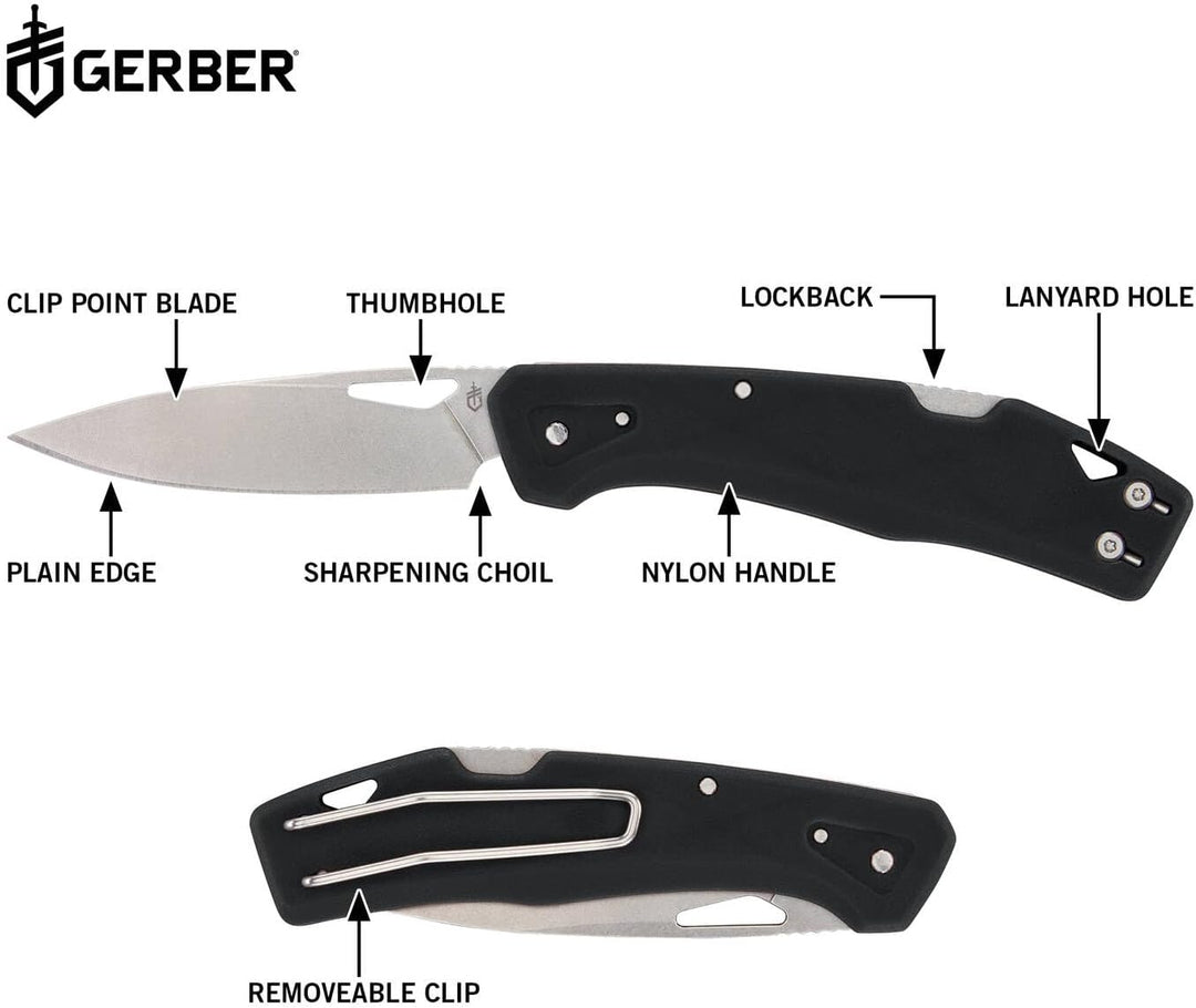 Gerber Taschenmesser mit Gürtelclip, LST, 440A Clip Poin-Edelstahlklinge, Griffschalen aus glasfaser