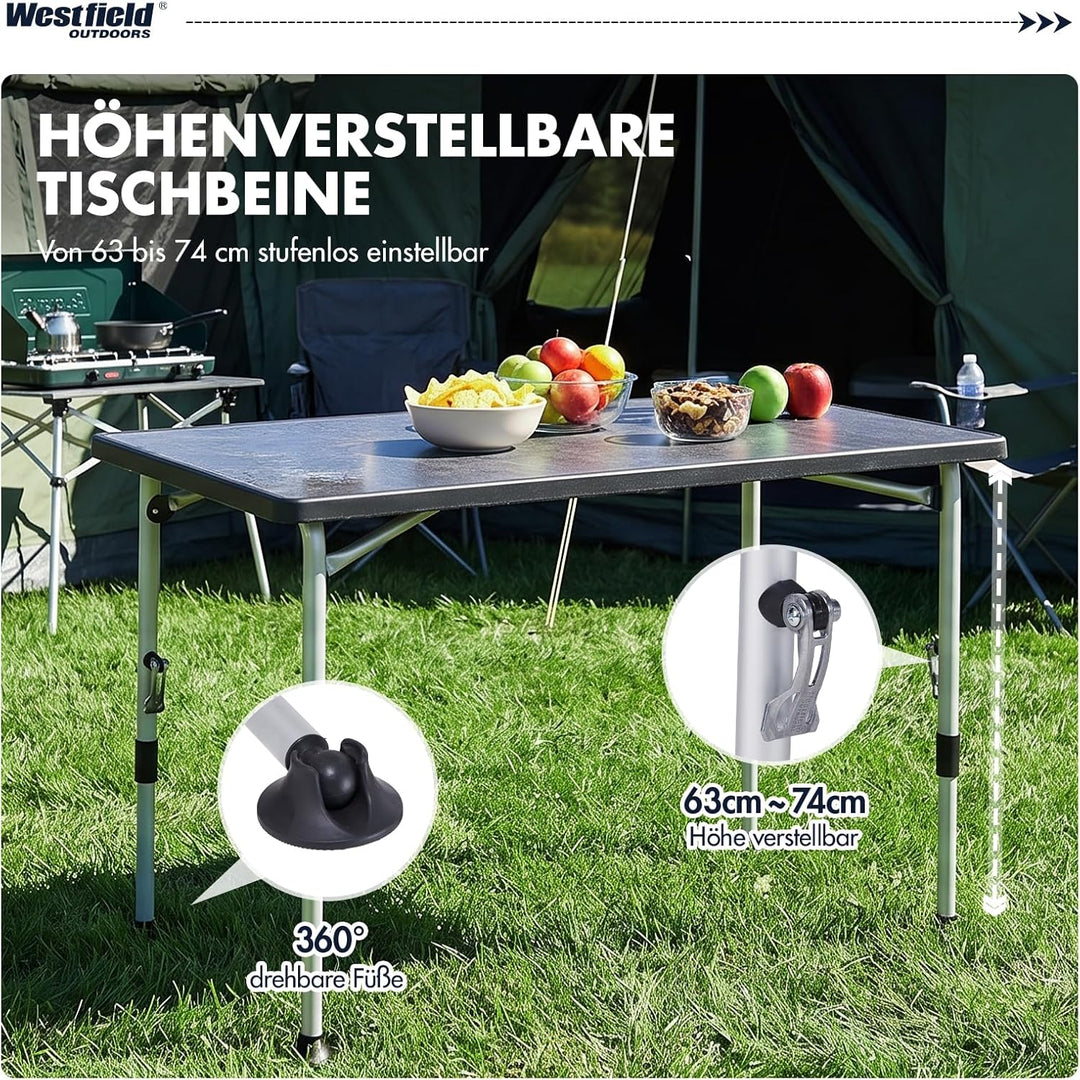 Westfield Outdoors Superb Campingtisch Klappbar Höhenverstellbar Klapptisch für 4-8 Personen, Stabil