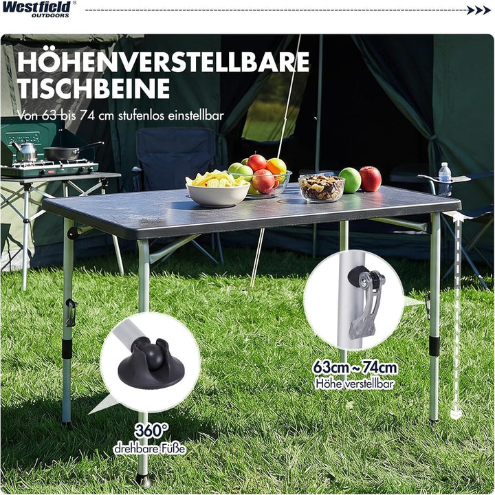 Westfield Outdoors Superb Campingtisch Klappbar Höhenverstellbar Klapptisch für 4-8 Personen, Stabil