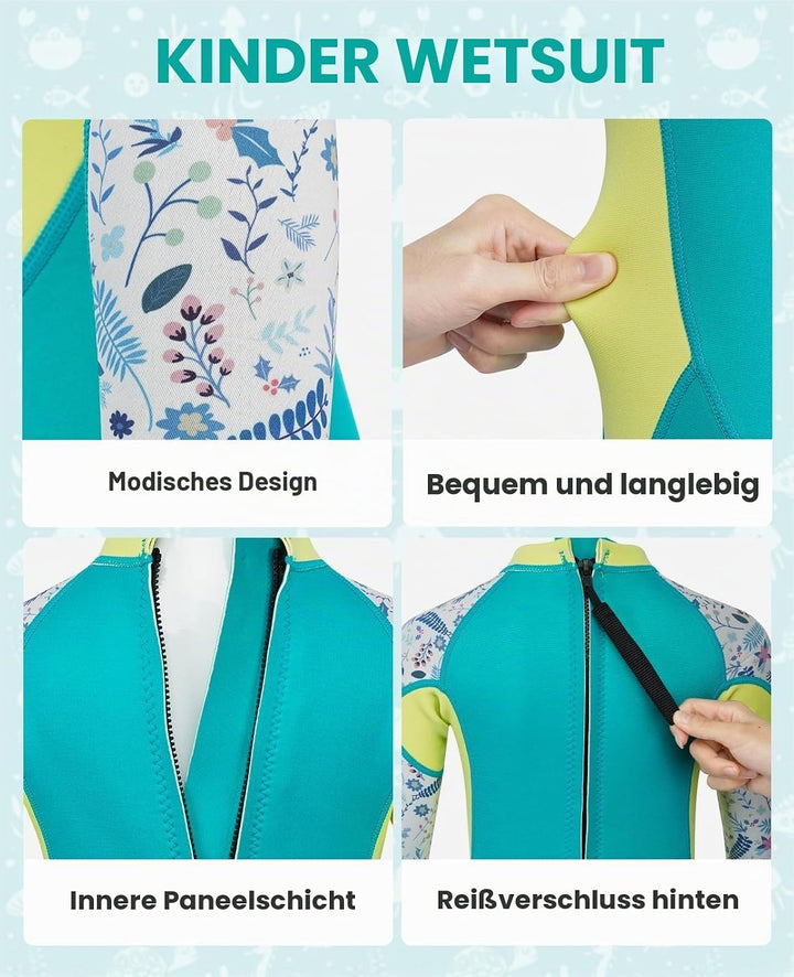 Gogokids Kinder Neoprenanzüge Thermische Bademode, Mädchen Einteiler Badeanzüge 2.5mm Neopren Tauche