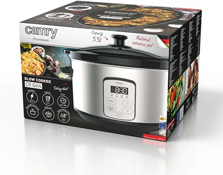 Camry Langsamkocher mit 4,7 l Fassungsvermögen, Keramiktopf, Deckel aus gehärtetem Glas, Warmhaltefu