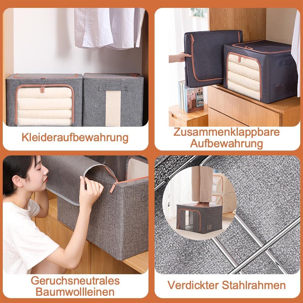 Accmuzzy 2 Stück Aufbewahrungstasche mit Metallrahmen 200L - Stapelbare Aufbewahrungstasche für klei
